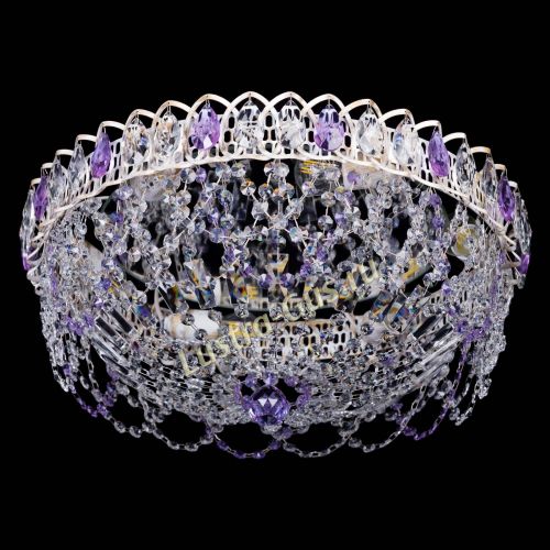 Люстра Каскад Ажур Фиолетовая белая в Костроме Гусь Хрустальный