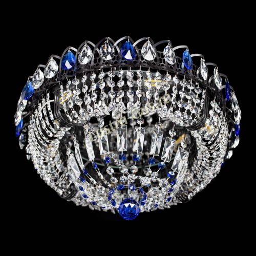 Люстра Кольцо Классика Черная с синими подвесками в Костроме Гусь Хрустальный